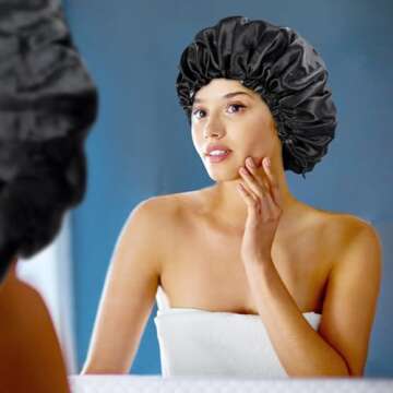 Satin Bonnet Silk Bonnet for Curly Hair Bonnet Braid Bonnet for Sleeping Bonnets for Women Large Double-Layer Adjustable Black