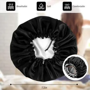 Satin Bonnet Silk Bonnet for Curly Hair Bonnet Braid Bonnet for Sleeping Bonnets for Women Large Double-Layer Adjustable Black