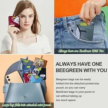 BeeGreen Reusable Grocery Bags Foldable Shopping Bags 6 Pack Cloth Bags With Handles Shopping Bags For Groceries Large Reusable Bags Women Gifts Bulk Reusable Gift bags Heavy Duty