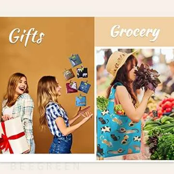 BeeGreen Reusable Grocery Bags Foldable Shopping Bags 6 Pack Cloth Bags With Handles Shopping Bags For Groceries Large Reusable Bags Women Gifts Bulk Reusable Gift bags Heavy Duty