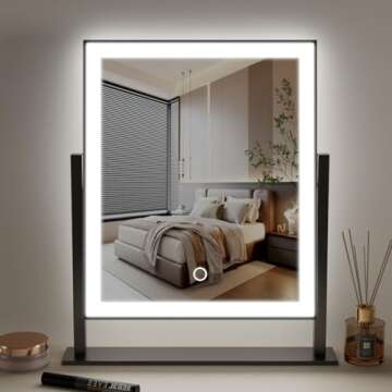 durup Lighted Makeup Mirror Hollywood Mirror Vanity Makeup Mirror with Light Smart Touch Control 3Colors Dimable Light 360°Rotation (16in, Black)