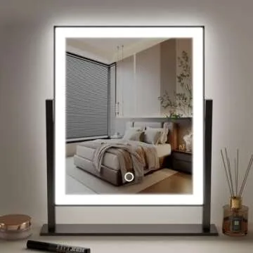 durup Lighted Makeup Mirror Hollywood Mirror Vanity Makeup Mirror with Light Smart Touch Control 3Colors Dimable Light 360°Rotation (16in, Black)