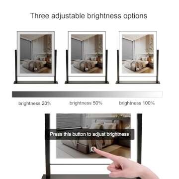 durup Lighted Makeup Mirror Hollywood Mirror Vanity Makeup Mirror with Light Smart Touch Control 3Colors Dimable Light 360°Rotation (16in, Black)