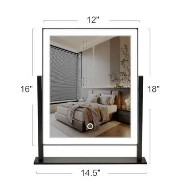 durup Lighted Makeup Mirror Hollywood Mirror Vanity Makeup Mirror with Light Smart Touch Control 3Colors Dimable Light 360°Rotation (16in, Black)