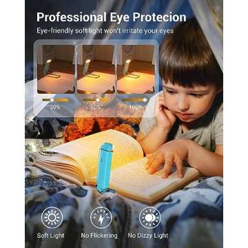 DEWENWILS USB Rechargeable Book Reading Light, Amber Glow, Blue Light Blocking, Brightness Adjustabl...