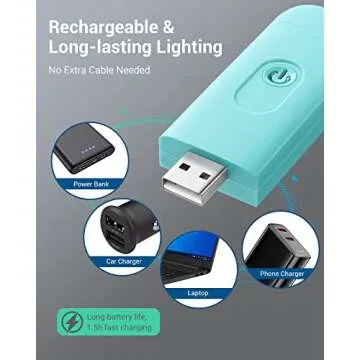 DEWENWILS USB Rechargeable Book Reading Light, Amber Glow, Blue Light Blocking, Brightness Adjustable for Eye-Care, LED Clip on Book Lights, Portable Bookmark Light for Kids (Blue)