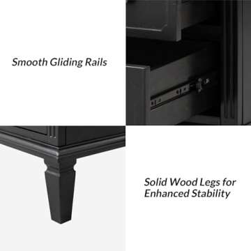 HULALA HOME Nightstand with Charging Station, Farmhouse End Table with USB Ports and Outlets, Fluted Pilasters Design Side Table with Open Space and 2 Drawers Dresser for Bedroom, Black