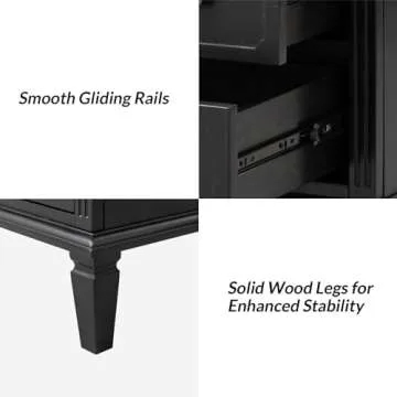 HULALA HOME Nightstand with Charging Station, Farmhouse End Table with USB Ports and Outlets, Fluted Pilasters Design Side Table with Open Space and 2 Drawers Dresser for Bedroom, Black