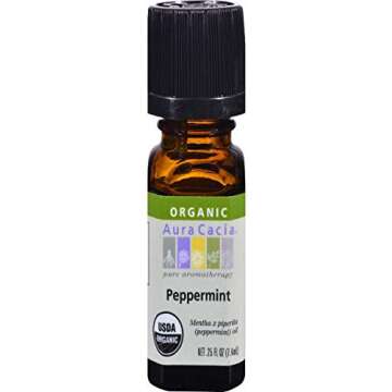 Aura Cacia 100% Pure Peppermint Essential Oil | Certified Organic, GC/MS Tested for Purity | 7.4 ml (0.25 fl. oz.) | Mentha piperita