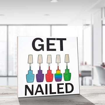 JennyGems Nail Stylist Gifts, Nail Tech Gifts for Women, Get Nailed Manicurist Gift Wooden Sign, Cosmetology Gift, Beauty Salon Decor Nail Artist (White)