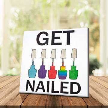 JennyGems Nail Stylist Gifts, Nail Tech Gifts for Women, Get Nailed Manicurist Gift Wooden Sign, Cosmetology Gift, Beauty Salon Decor Nail Artist (White)