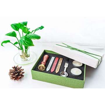 VOOSEYHOME Elegant Rose in Bloom Wax Seal Stamp Kit, Gold/Red/Silver Sealing Wax Sticks, Decorating ...
