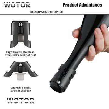 WOTOR Champagne Stoppers with Stainless Steel Champagne Bottle Stopper with Food Grade Silicone Reus...