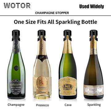 WOTOR Champagne Stoppers with Stainless Steel Champagne Bottle Stopper with Food Grade Silicone Reusable Champagne Cork, Saver Suitable for Champagne, Cava, Prosecco, Sparkling Wine (Black, 2pack)