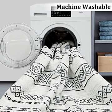 ROYHOME Large Modern Geometric Area Rug Non Slip Stain Resistant Bohemian Carpet Machine Washable Farmhouse Area Rug for Living Room Bedroom Dining Room, 6' x 9' Black/White