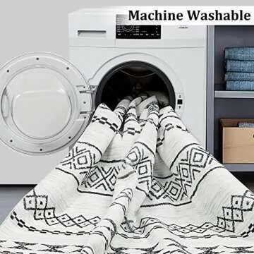 ROYHOME Large Modern Geometric Area Rug Non Slip Stain Resistant Bohemian Carpet Machine Washable Farmhouse Area Rug for Living Room Bedroom Dining Room, 6' x 9' Black/White