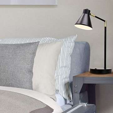 O’Bright LED Desk Lamp with USB Charging Port, 100% Metal Lamp, 270° Flexible Swivel Arms, Soft White LED Reading Light (3000K), Bedside Reading Lamp, Office Lamp, Table Lamp, ETL Listed (Black)