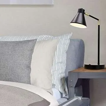 O’Bright LED Desk Lamp with USB Charging Port, 100% Metal Lamp, 270° Flexible Swivel Arms, Soft White LED Reading Light (3000K), Bedside Reading Lamp, Office Lamp, Table Lamp, ETL Listed (Black)