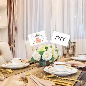 Consummate 25 Pack Solid White Blank Flag Small Mini Plain White DIY Flags On Stick, Party Decorations for Parades, Grand Opening, Kids Birthday, Party Events Celebration, 8.2 x 5.5 inchs, 11.8 inchs