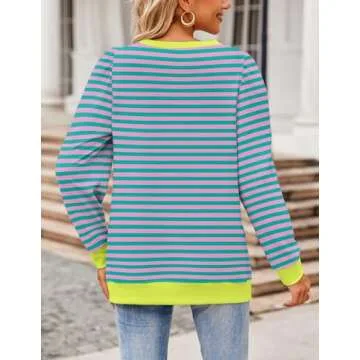 Zeagoo Womens Tops Puff Long Sleeve Shirts 2024 Fall Winter Casual Crew Neck Pullover Blouse Lightweight Soft Tunics, Stripe-2, Small