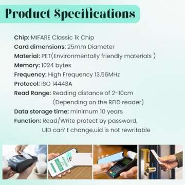 50 PCS BABIQT MIFARE Classic 1K Tags S50 RFID Stickers NFC Tags, Smart Mifafre Classic Tags ISO 14443A 13.56 MHz Mifare 1K Stickers MF1 Self-Adhesive 1 inch Round