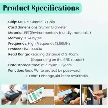 50 PCS BABIQT MIFARE Classic 1K Tags S50 RFID Stickers NFC Tags, Smart Mifafre Classic Tags ISO 14443A 13.56 MHz Mifare 1K Stickers MF1 Self-Adhesive 1 inch Round