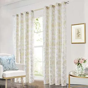 SHINELAND White and Gold Curtains for Living Room 84 Inch Length 2 Panels Set Modern Metallic Textured Room Darkening Luxury Velvet Curtains for Bedroom 84 Inches Long