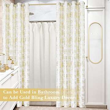 SHINELAND White and Gold Curtains for Living Room 84 Inch Length 2 Panels Set Modern Metallic Textured Room Darkening Luxury Velvet Curtains for Bedroom 84 Inches Long