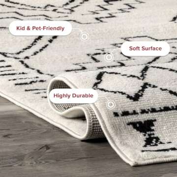 nuLOOM 5' x 8' Indoor Performance Area Rug, Stain-Resistnat, Pet and Kid Friendly, Durable, High-Traffic, Noa ivory and black