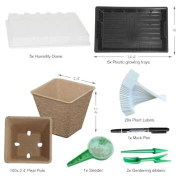 macoya Seed Starter Kit with 100 Peat Pots for Seedlings Seed Starter Tray Plastic Growing Trays 20 Plant Labels Outdoor or Indoor Herb Garden Nursery