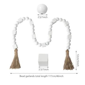 Decro Wood Bead Garland with Tassels - 46" Farmhouse Holiday Decor