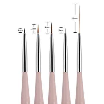Beaute Galleria 5 Pieces Nail Art Brush Set with Liners (4mm, 7mm, 9mm) Striping Brushes (5mm, 25mm)...
