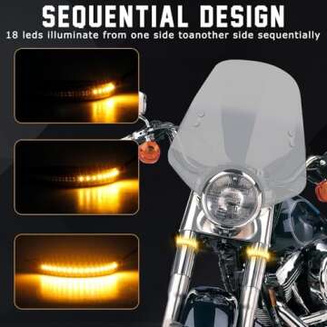 QUASCO Front Rear Motorcycle Led Turn Signals, Universal White Amber Fork Light Strip, Red Brake Tai...
