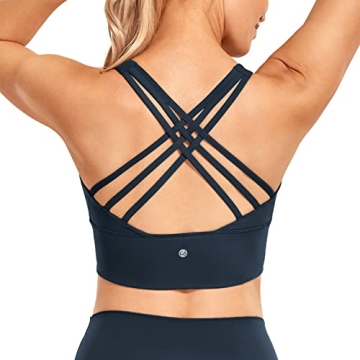 CRZ YOGA Strappy Longline Sports Bras for Women - Wirefree Padded Criss Cross Yoga Cropped Tank Tops...