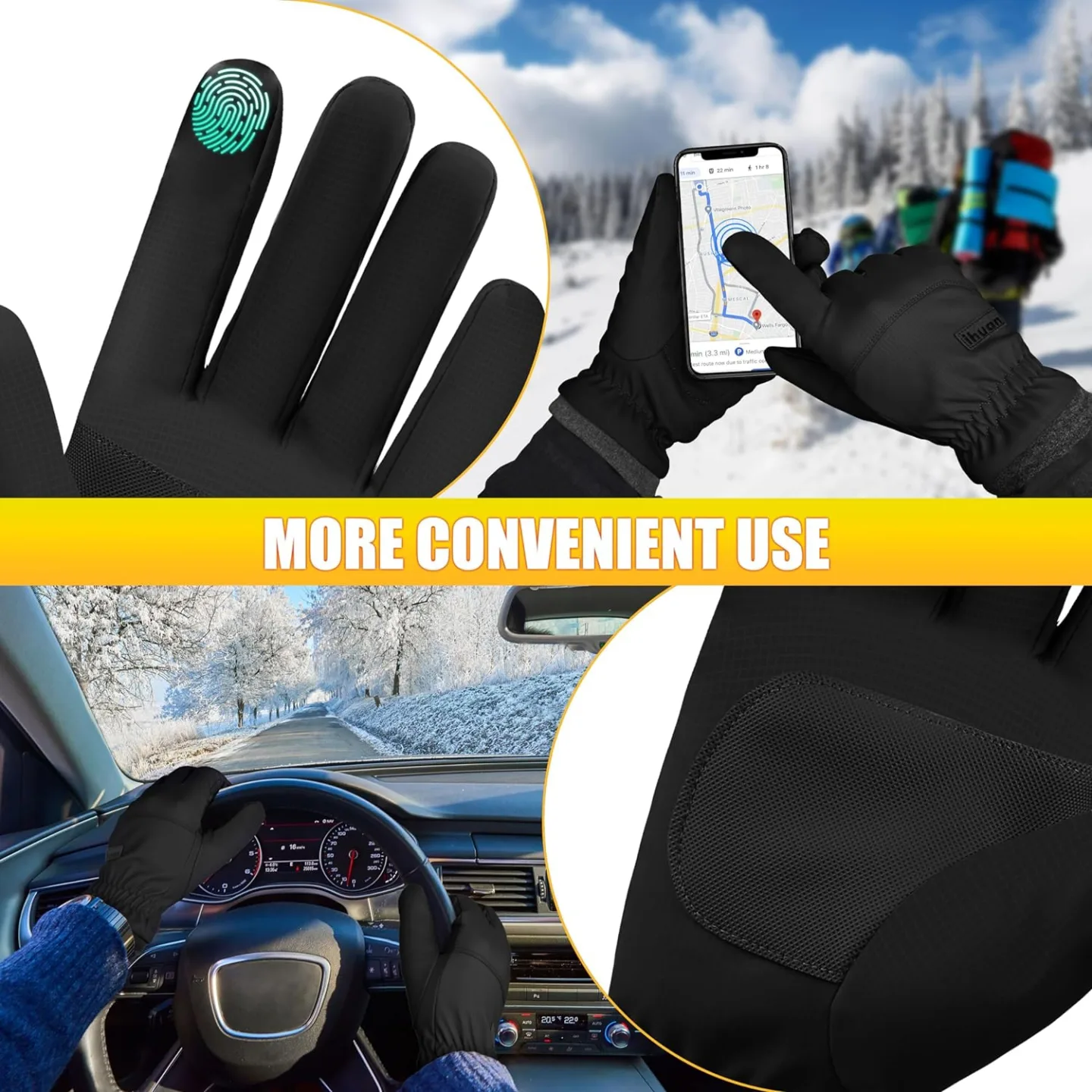 Ihuan Waterproof Windproof Winter Gloves for All