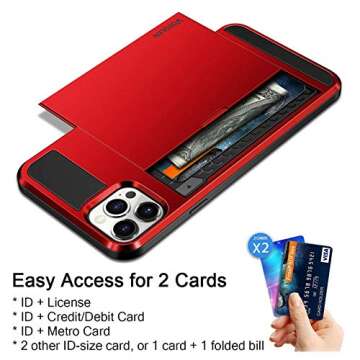 Vofolen Compatible with iPhone 12 Pro Case Wallet 5G Cover Credit Card Holder ID Slot Sliding Back Pocket Anti-Scratch Dual Layer Protective Compatible with iPhone 12 Pro 5G 6.1 inch Red