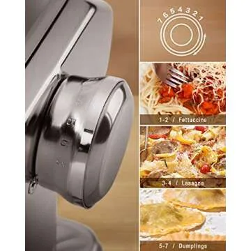 Homever Pasta Maker Machine Stainless Steel Manual, 150 Roller, 7 Adjustable Thickness Settings, Includes Cutter, Removable Handle, Perfect for Spaghetti, Lasagne, Fettuccine and Tagliolini, Silver