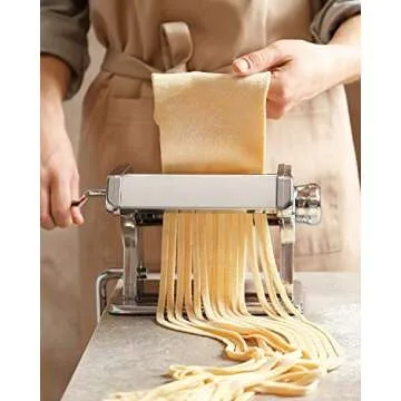 Homever Pasta Maker Machine Stainless Steel Manual, 150 Roller, 7 Adjustable Thickness Settings, Includes Cutter, Removable Handle, Perfect for Spaghetti, Lasagne, Fettuccine and Tagliolini, Silver