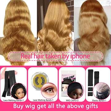 16 Inch Honey Blonde Body Wave Lace Front Wig 13X4 Blonde HD Lace Front Wigs Human Hair 150 Density ...
