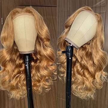 16 Inch Honey Blonde Body Wave Lace Front Wig 13X4 Blonde HD Lace Front Wigs Human Hair 150 Density Honey Blonde Human Hair Pre Plucked with Baby Hair 27 Colored Human Hair Lace Front Wigs ( Short Honey Blonde Body Wave Wigs With Five gifts)