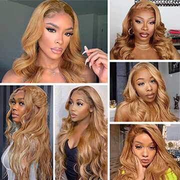 16 Inch Honey Blonde Body Wave Lace Front Wig 13X4 Blonde HD Lace Front Wigs Human Hair 150 Density Honey Blonde Human Hair Pre Plucked with Baby Hair 27 Colored Human Hair Lace Front Wigs ( Short Honey Blonde Body Wave Wigs With Five gifts)