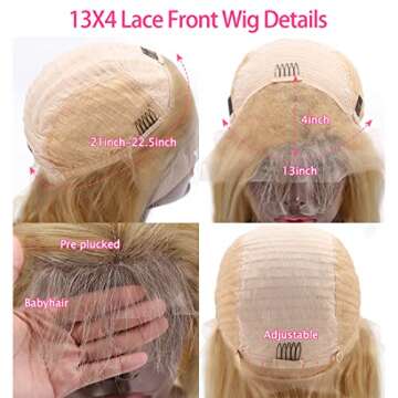 16 Inch Honey Blonde Body Wave Lace Front Wig 13X4 Blonde HD Lace Front Wigs Human Hair 150 Density Honey Blonde Human Hair Pre Plucked with Baby Hair 27 Colored Human Hair Lace Front Wigs ( Short Honey Blonde Body Wave Wigs With Five gifts)