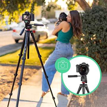 JOBY Compact Advanced, Camera Tripod with 3-Way Head, Universal ¼-20” Quick Release Attachment and Carrying Bag, for CSC, DSLR, Mirrorless Camera, Smartphone, Colour: Black