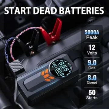 5000A Jump Starter with Air Compressor, 160PSI, 12V Battery Starter with Smart Cables