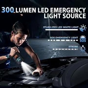 Portable Jump Starter with Air Compressor & LED Light