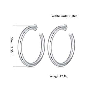 CiNily Big Hoop Earrings for Women Hypoallergenic 14K White Gold Plated Chunky Large Hoops Trendy Li...
