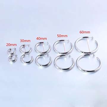 CiNily Big Hoop Earrings for Women Hypoallergenic 14K White Gold Plated Chunky Large Hoops Trendy Lightweight Open Hoops Thick Gold Hoops Earrings for Sensitive Ears 60 mm