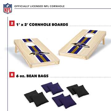 Wild Sports NFL Football Baltimore Ravens 1' x 2' Travel Size Solid Wood Cornhole Set with Direct Pr...