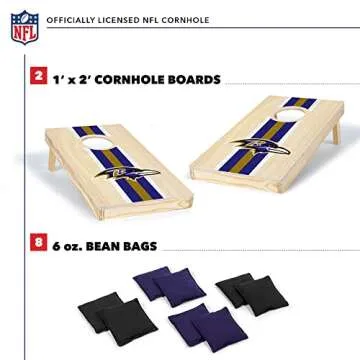 Wild Sports NFL Football Baltimore Ravens 1' x 2' Travel Size Solid Wood Cornhole Set with Direct Pr...