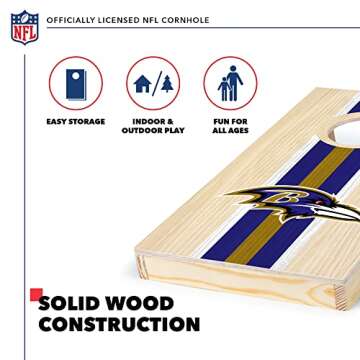 Wild Sports NFL Football Baltimore Ravens 1' x 2' Travel Size Solid Wood Cornhole Set with Direct Print HD Team Graphics – Great Gift for Any Sports Fan! Bean Bag Toss Family Games for Outdoor Play